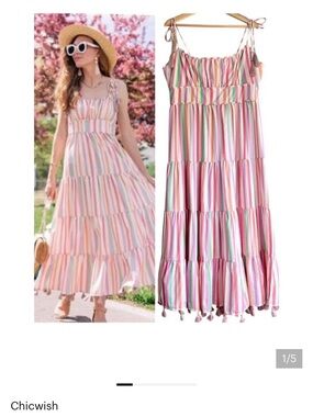 Chicwish Women’s Pastel Stripe Tiered Sundress size XL VGUC